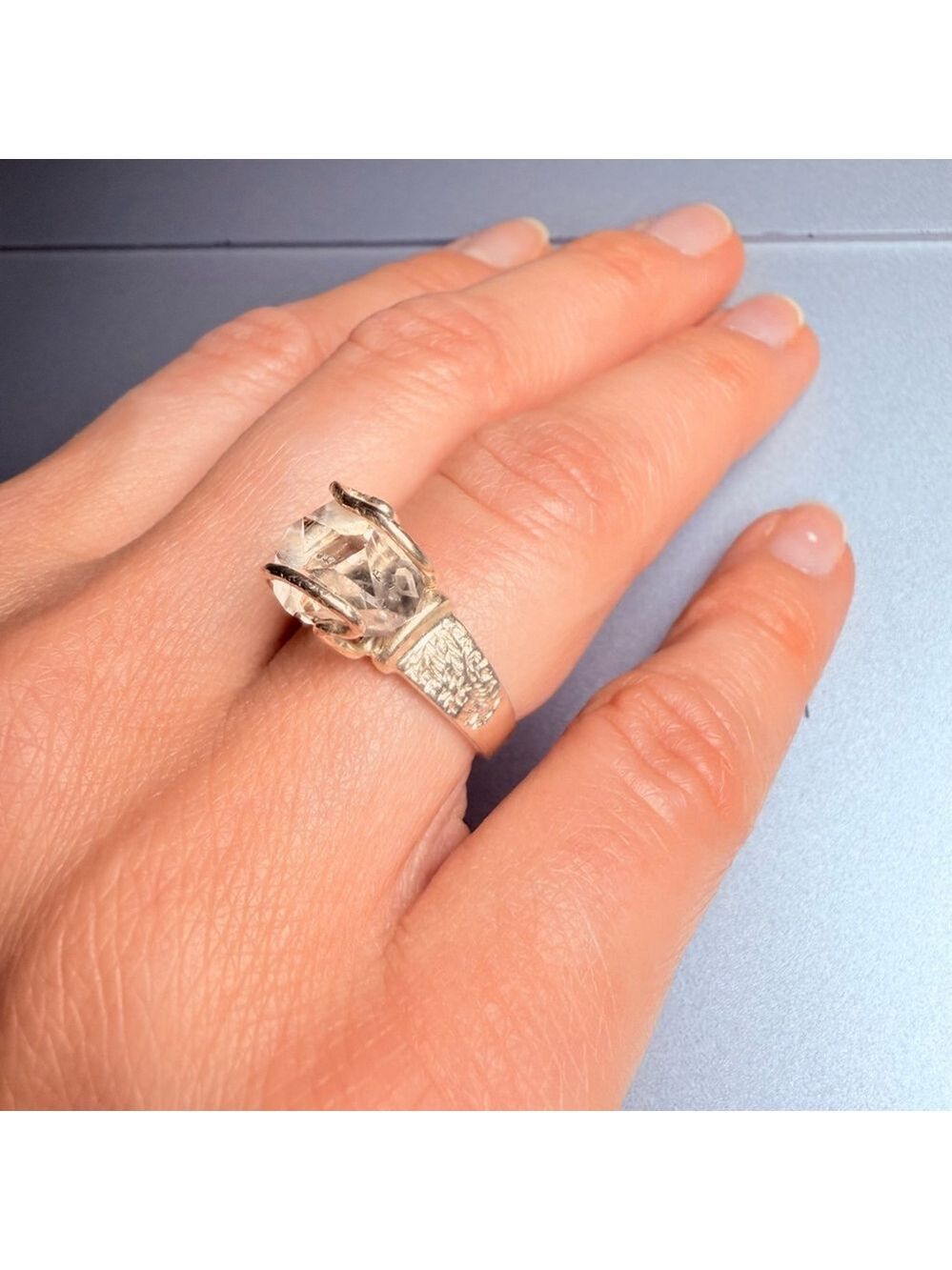Artisan Brutalist Wire Wrap Rough Quartz Rock Crystal Sterling Silver 925 Ring - Picture 9 of 10